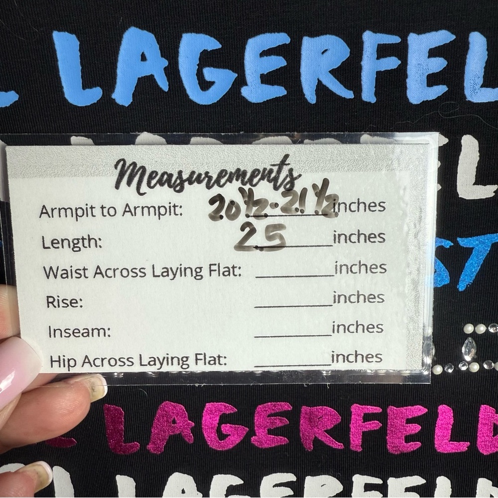 Karl Lagerfeld Black Graphic T-Shirt W/ Colorful Logo & Rhinestones Size Med NWT - Picture 11 of 11